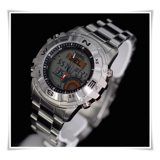 Casio Youth Hunting Timer Stainless Steel Chain Watch AMW-704D-7AVDF