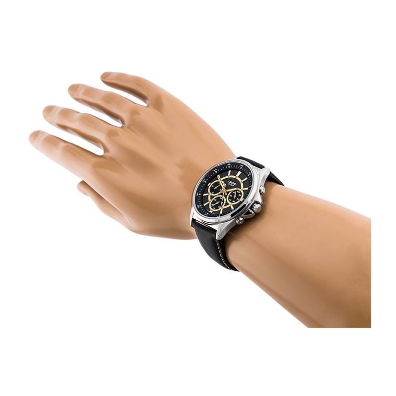 Casio Enticer Multifunction Stainless Steel Silver Leather Belt Watch MTP-E303L-1AVDF