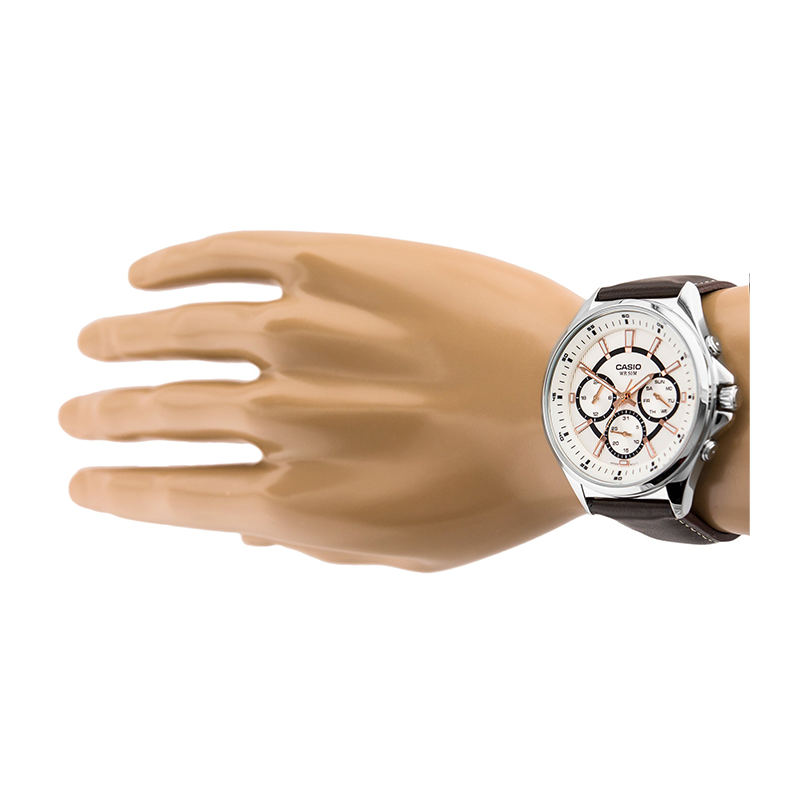 Casio Enticer Multifunction Stainless Steel Silver Leather Belt Watch MTP-E303L-7AVDF