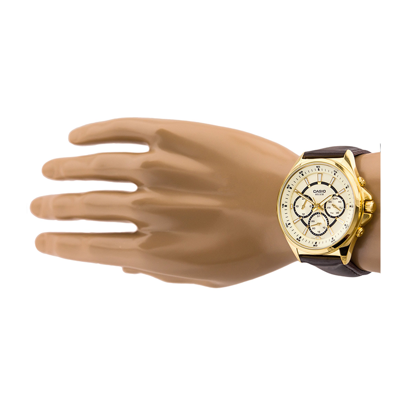 Casio Enticer Multifunction Stainless Steel Golden Leather Belt Watch MTP-E303GL-9AVDF