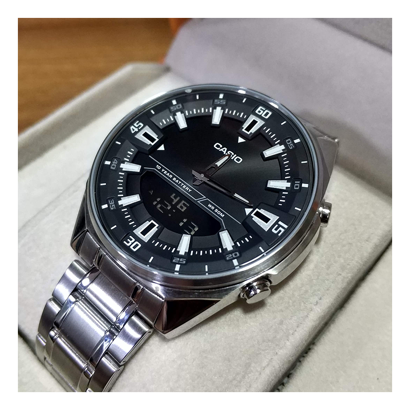 Casio Enticer Dual Time Stainless Steel Chain Watch AMW-830D-1AVDF