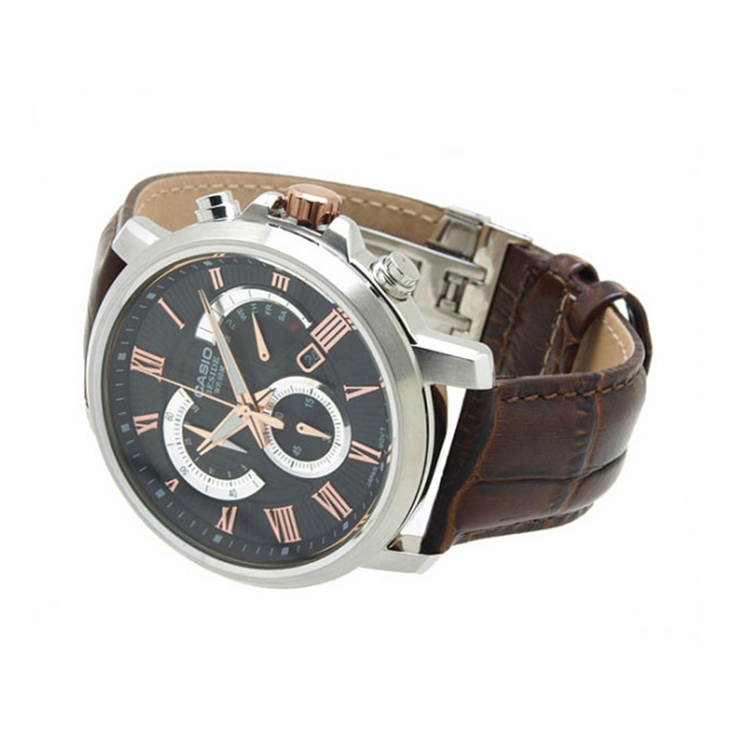 Casio Beside Chronograph Stainless Steel Leather Belt Watch BEM-506GL-1AVDF