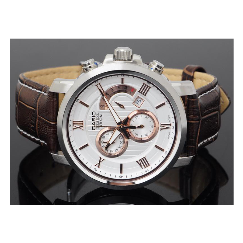 Casio Beside Chronograph Stainless Steel Leather Belt Watch BEM-507L-7AVDF