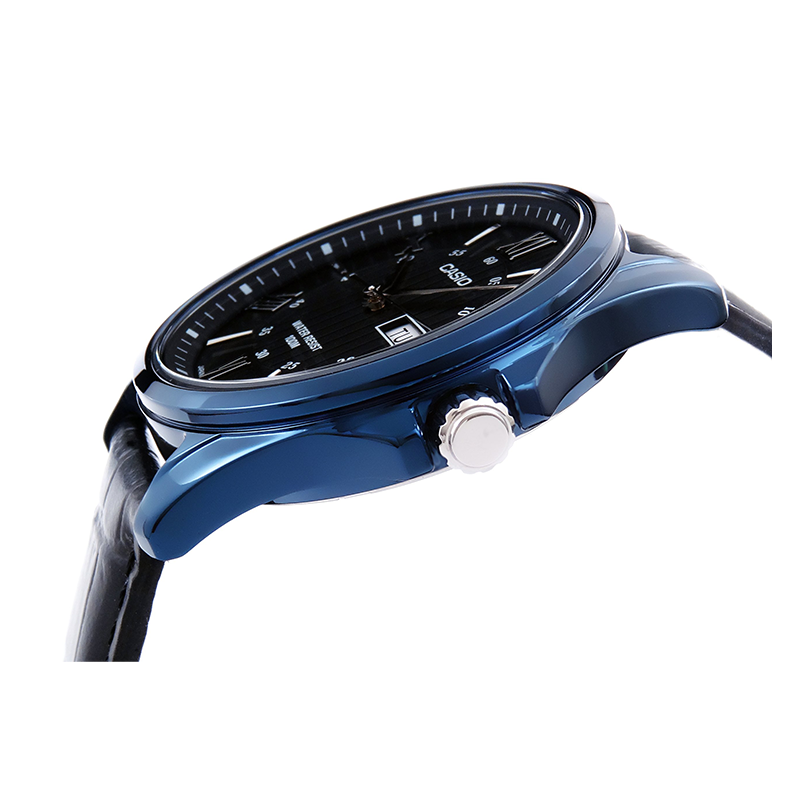 Casio Enticer Day Date Blue Leather Belt Watch MTP-1384BUL-1AVDF