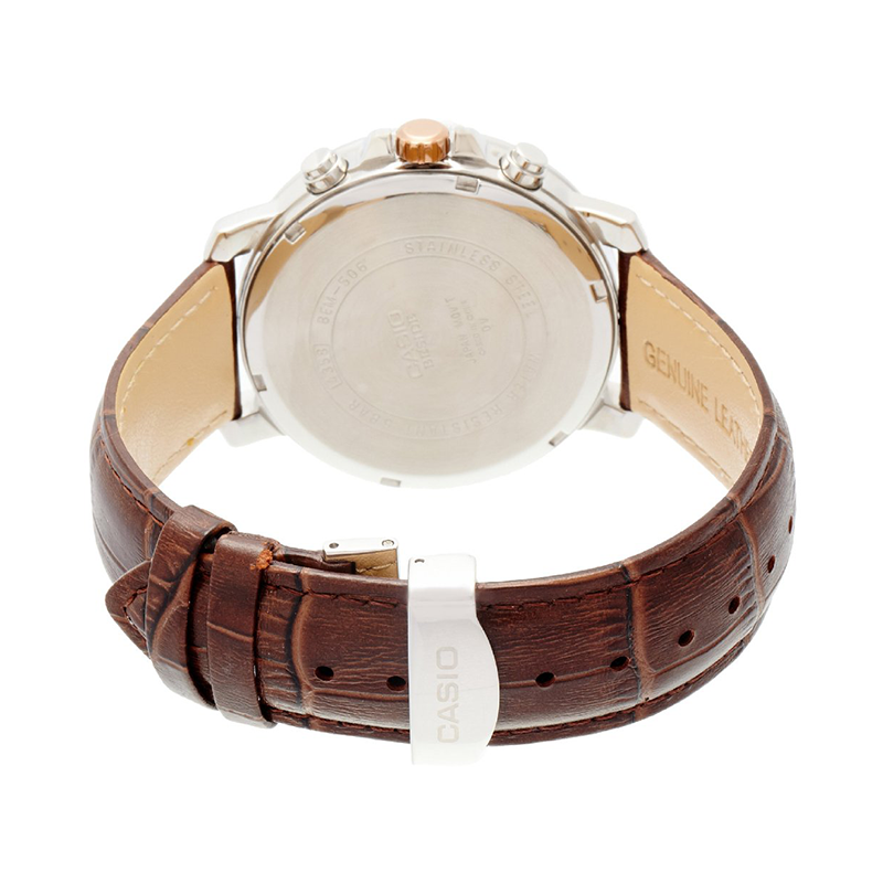 Casio Beside Chronograph Stainless Steel Leather Belt Watch BEM-506GL-1AVDF