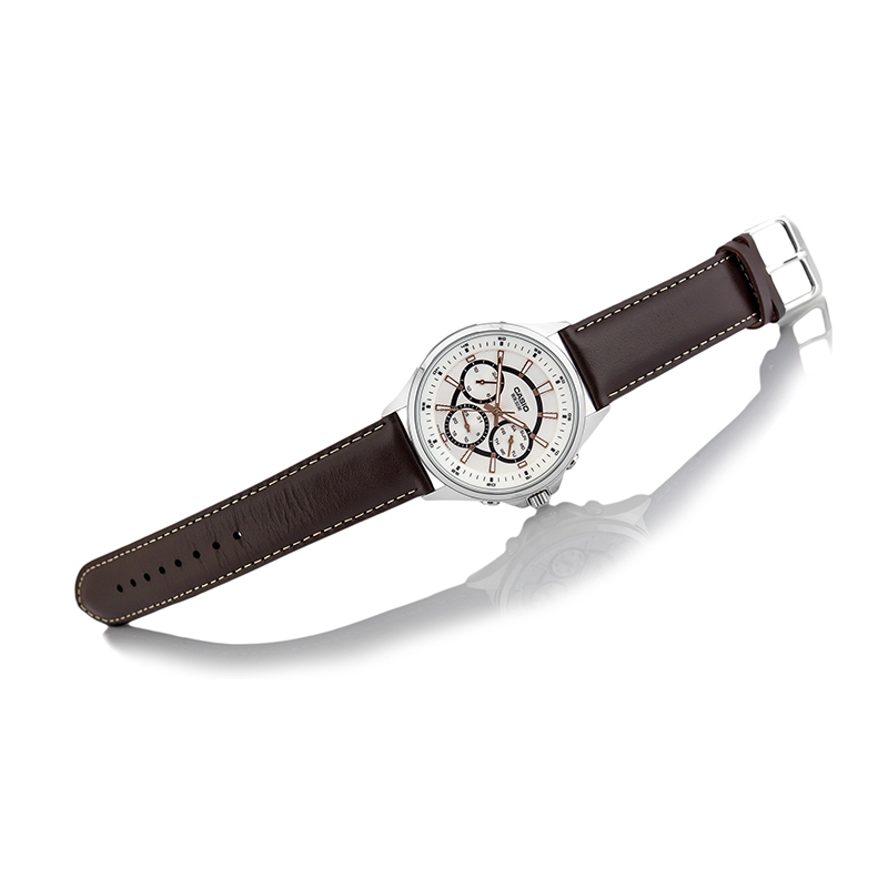 Casio Enticer Multifunction Stainless Steel Silver Leather Belt Watch MTP-E303L-7AVDF