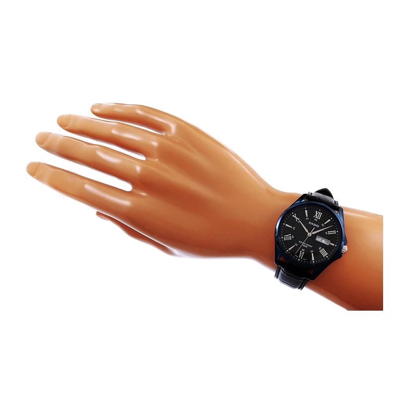 Casio Enticer Day Date Blue Leather Belt Watch MTP-1384BUL-1AVDF