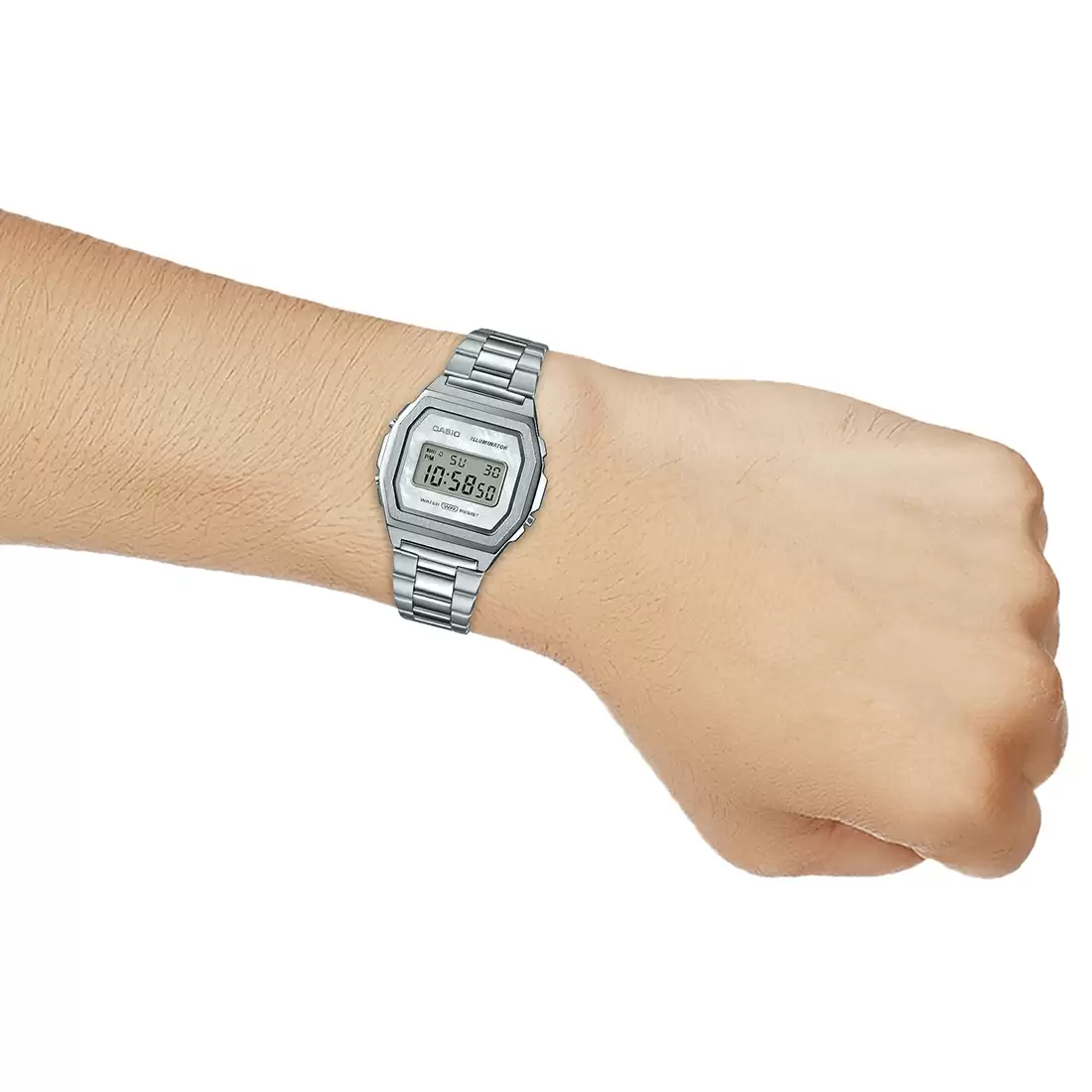 Casio Vintage Illuminator Stainless Steel Silver Chain Watch A1000D-7EF