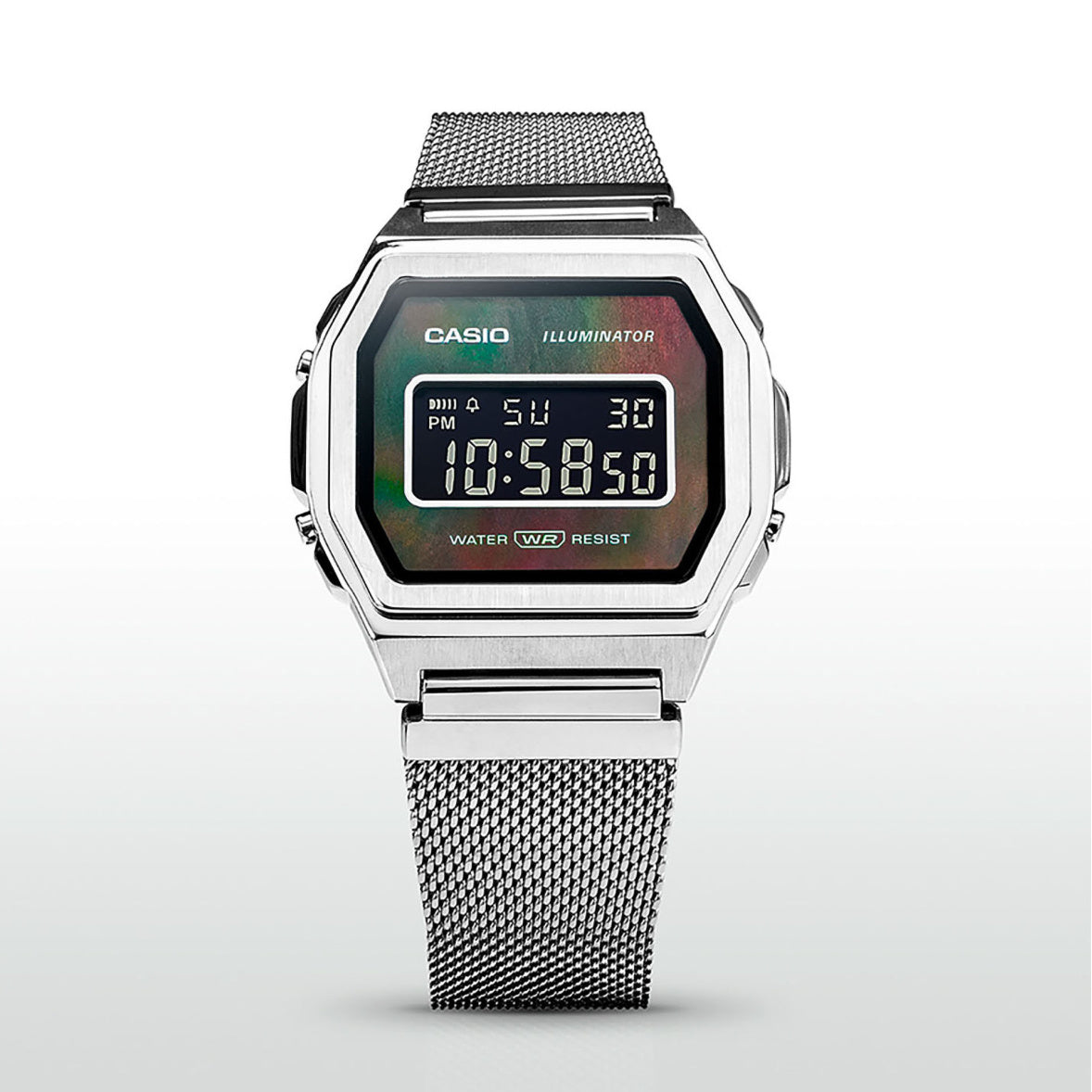 Casio Vintage Illuminator Stainless Steel Silver Mesh Chain Watch A1000M-1BEF