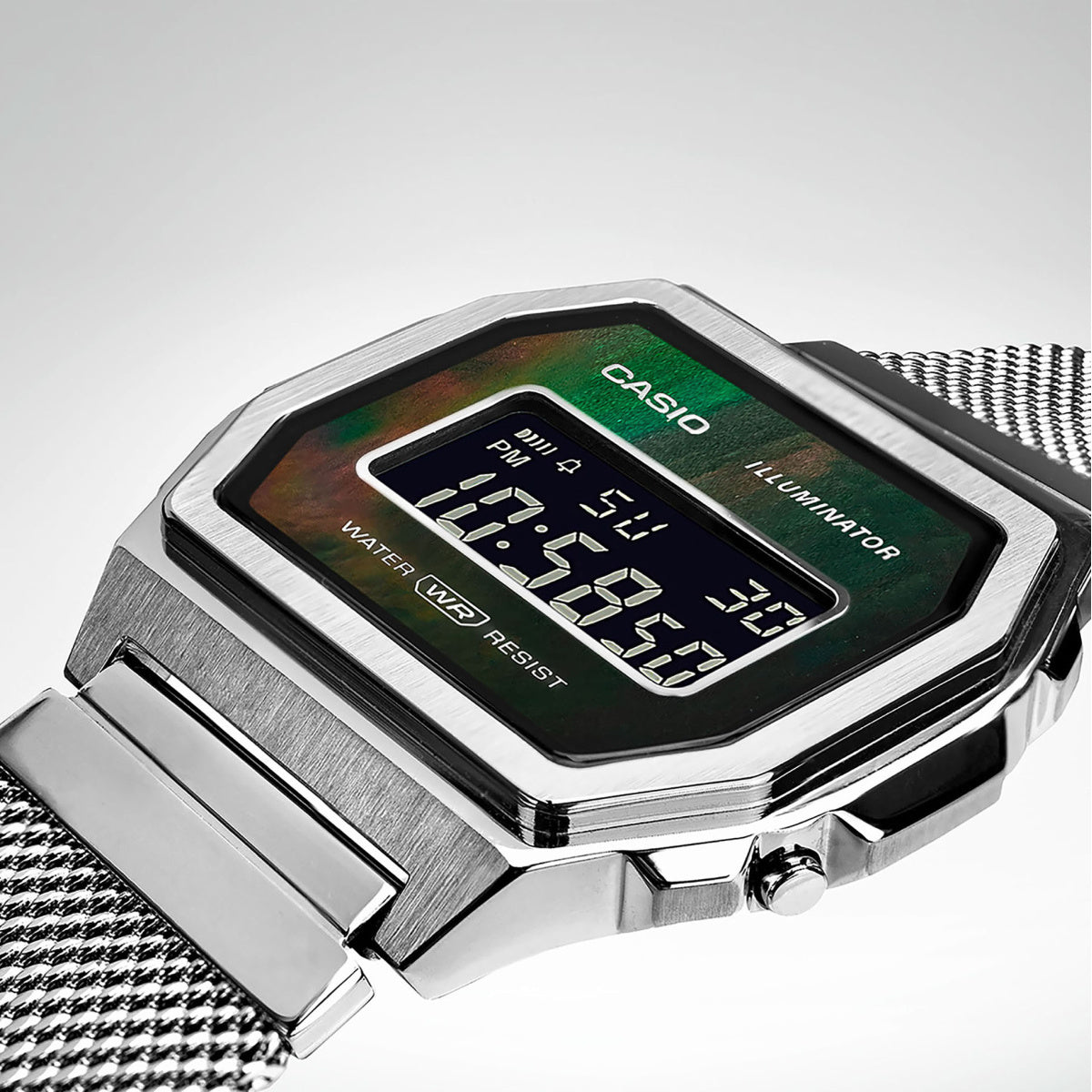 Casio Vintage Illuminator Stainless Steel Silver Mesh Chain Watch A1000M-1BEF