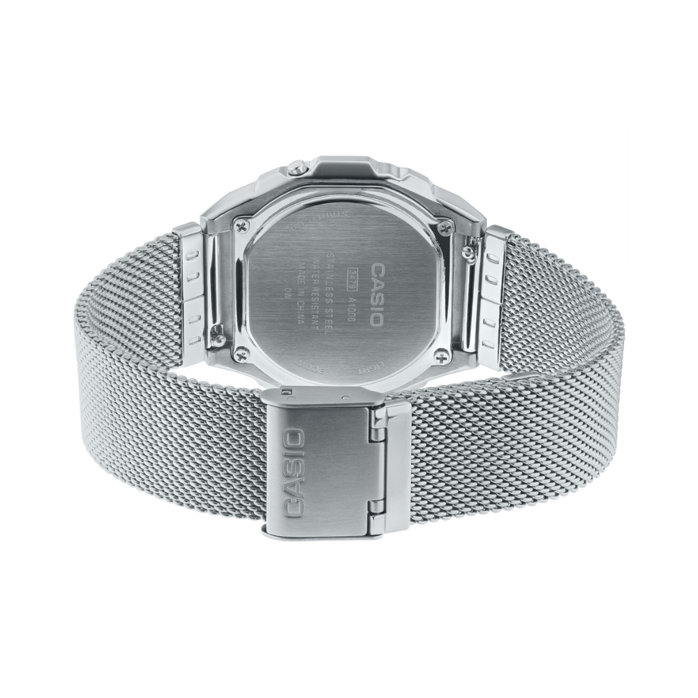 Casio Vintage Illuminator Stainless Steel Silver Mesh Chain Watch A1000M-1BEF