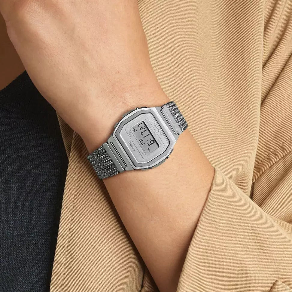 Casio Vintage Illuminator Stainless Steel Silver Mesh Chain Watch A1000MA-7EF