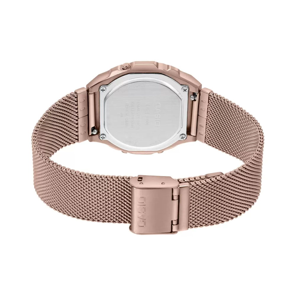 Casio Vintage Illuminator Stainless Steel Peach Gold Mesh Chain Watch A1000MCG-9EF