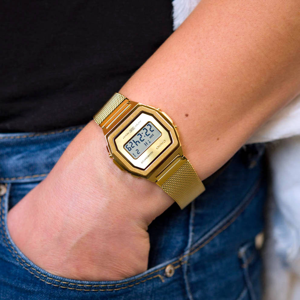 Casio Vintage Illuminator Stainless Steel Golden Mesh Chain Watch A1000MG-9EF