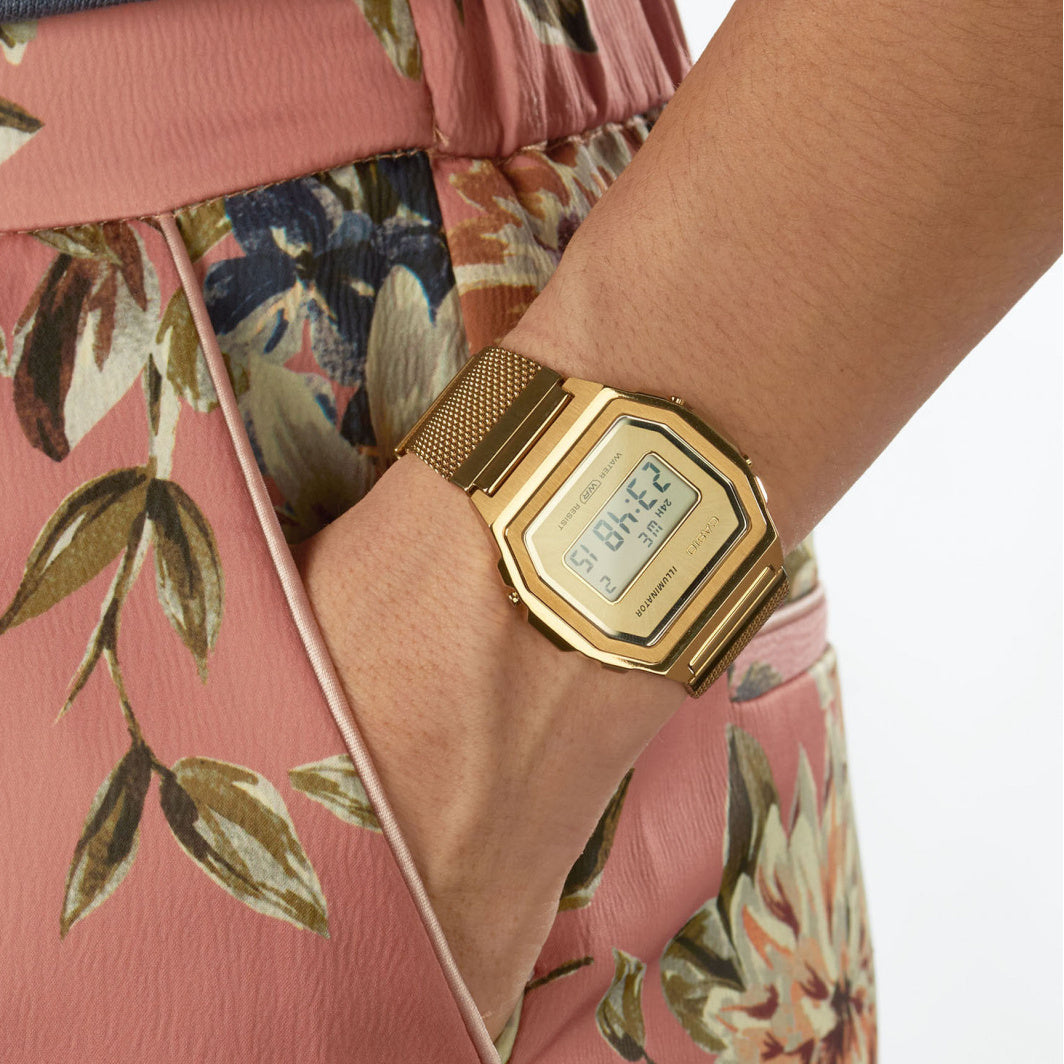 Casio Vintage Illuminator Stainless Steel Golden Mesh Chain Watch A1000MG-9EF