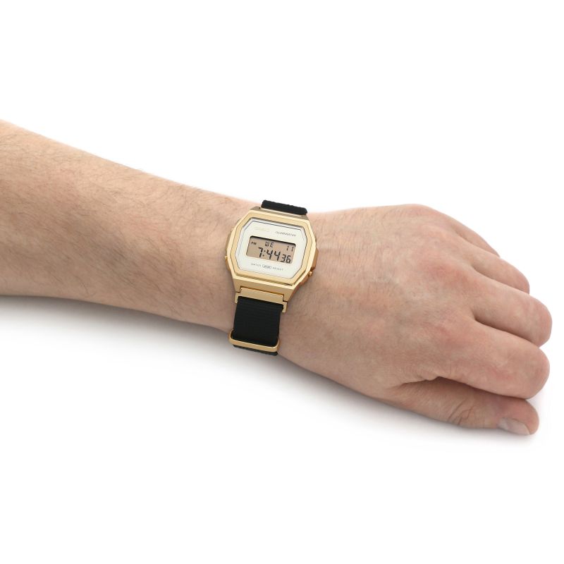 Casio Vintage Illuminator Stainless Steel Golden Nylon Belt Watch A1000MGN-9ER