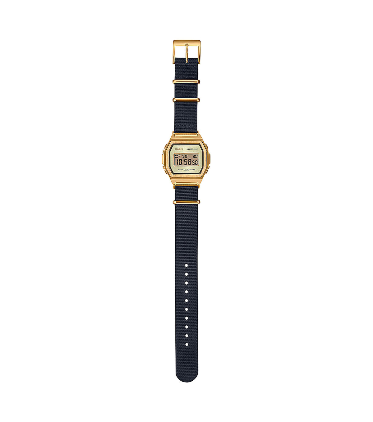 Casio Vintage Illuminator Stainless Steel Golden Nylon Belt Watch A1000MGN-9ER