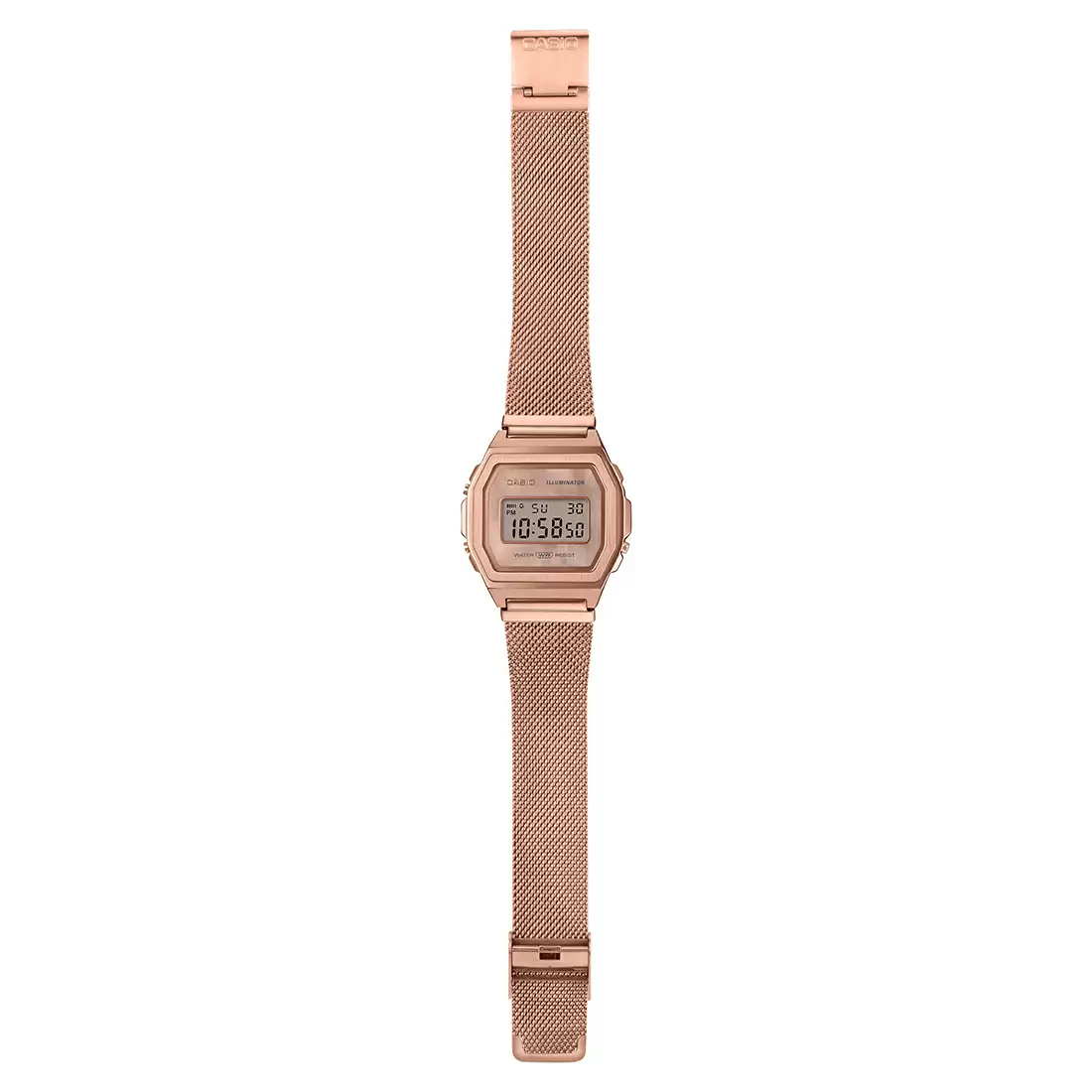 Casio Vintage Illuminator Stainless Steel Rose Gold Mesh Chain Watch A1000MPG-9EF