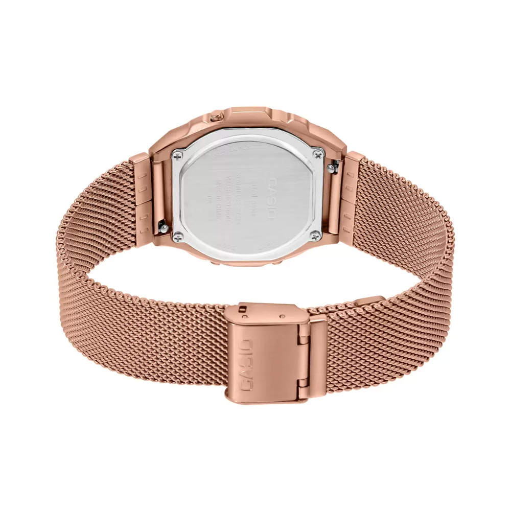 Casio Vintage Illuminator Stainless Steel Rose Gold Mesh Chain Watch A1000MPG-9EF
