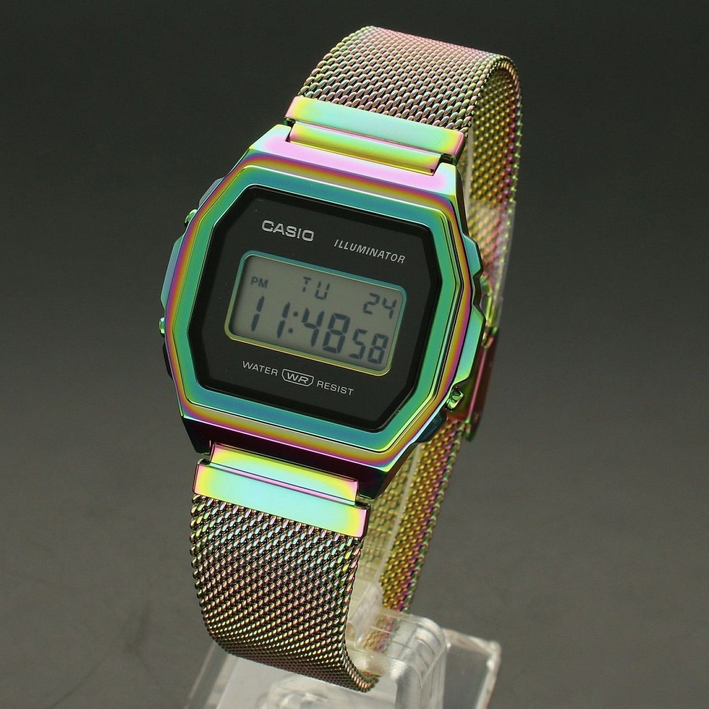 Casio Vintage Illuminator Stainless Steel Rainbow Mesh Chain Watch A1000RBW-1ER