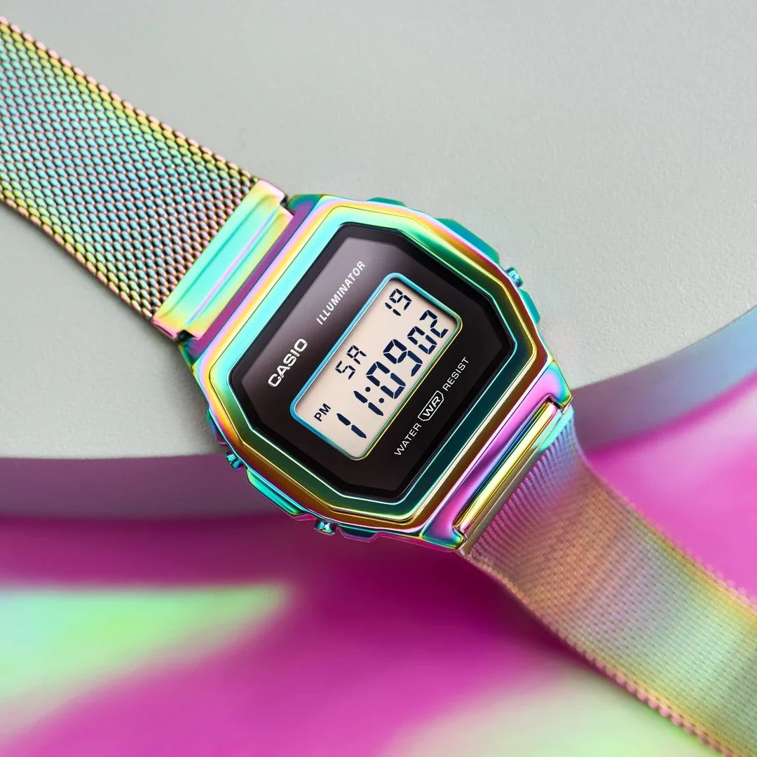 Casio Vintage Illuminator Stainless Steel Rainbow Mesh Chain Watch A1000RBW-1ER