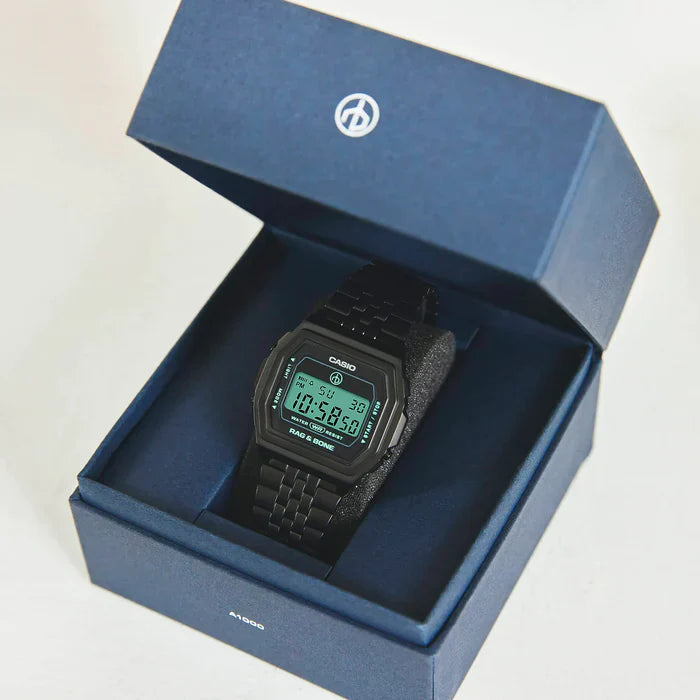 Casio Vintage Rag & Bone Illuminator Stainless Steel Black Chain Watch A1000RCB-1ER