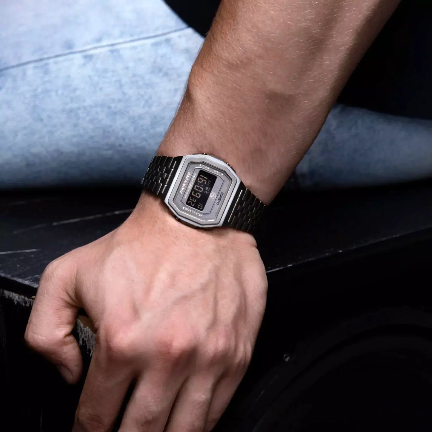 Casio Vintage Rag & Bone Illuminator Stainless Steel Gray Chain Watch A1000RCG-8BER