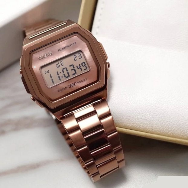 Casio Vintage Illuminator Stainless Steel Rose Gold Chain Watch A1000RG-5EF