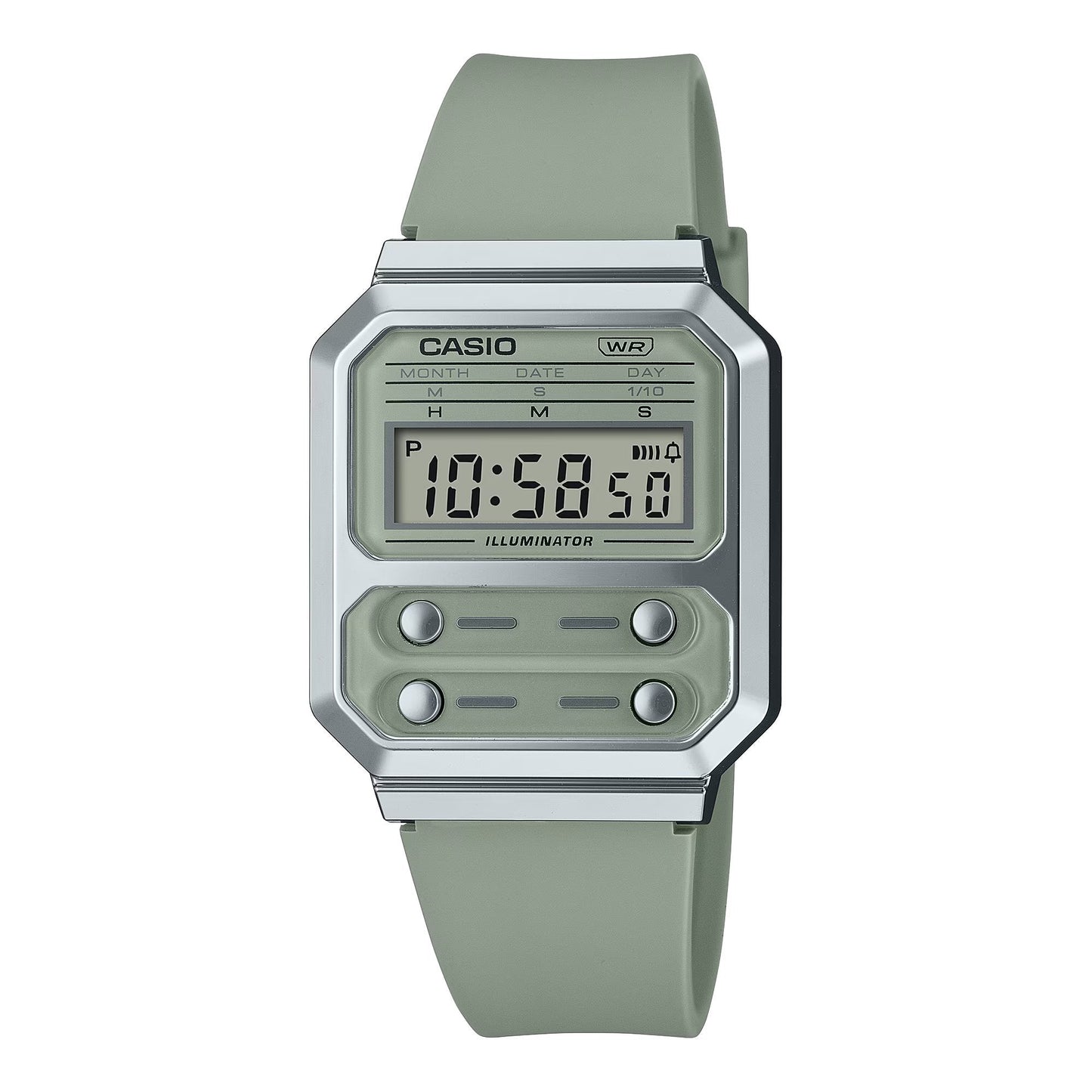 Casio Vintage Digital Silver Resin Belt Watch A100WEF-3ADF