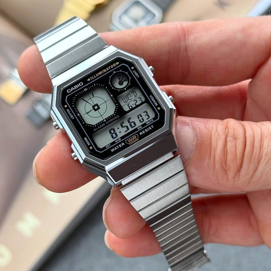 Casio Vintage World Time Digital Chain Watch A130WE-1ADF