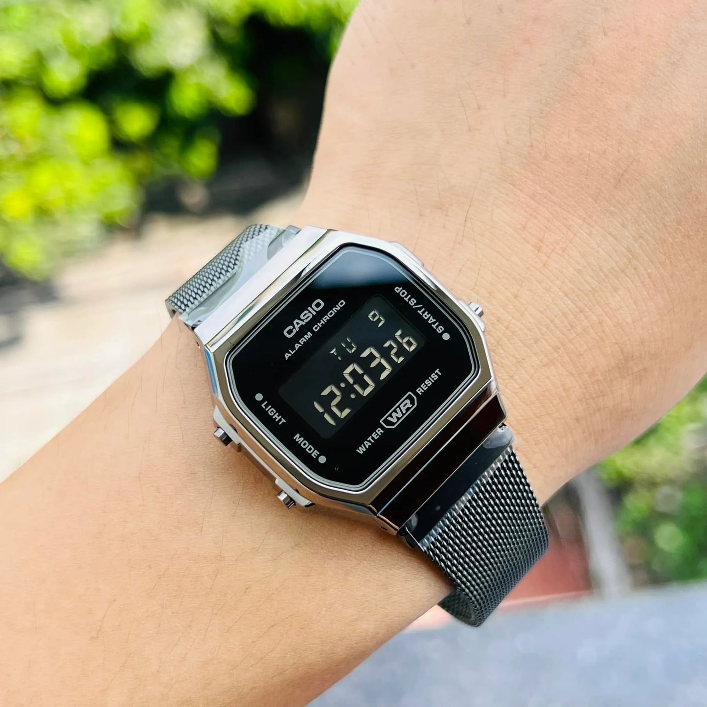 Casio Vintage Illuminator Digital Mesh Chain Watch A168WEMB-1BDF