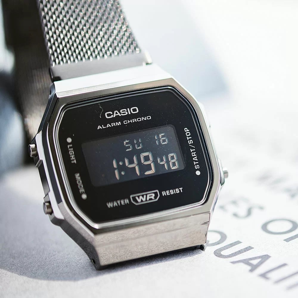 Casio Vintage Illuminator Digital Mesh Chain Watch A168WEMB-1BDF