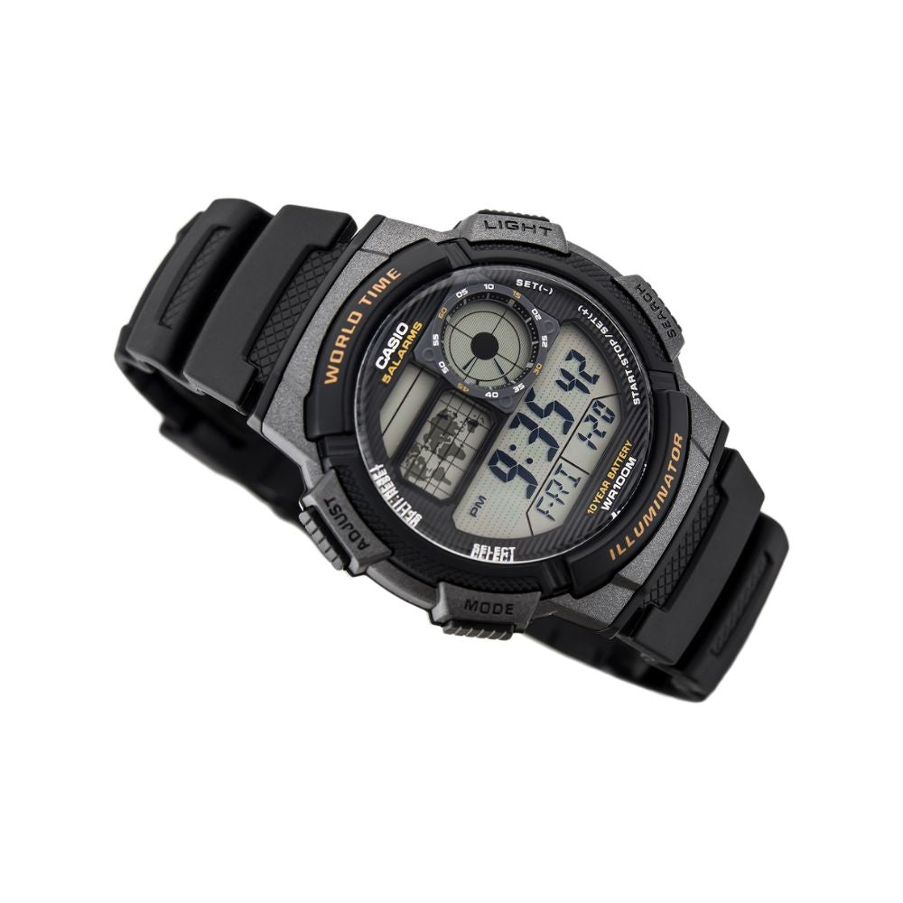 Casio Youth World Time Digital Resin Belt Watch AE-1000W-1AVDF