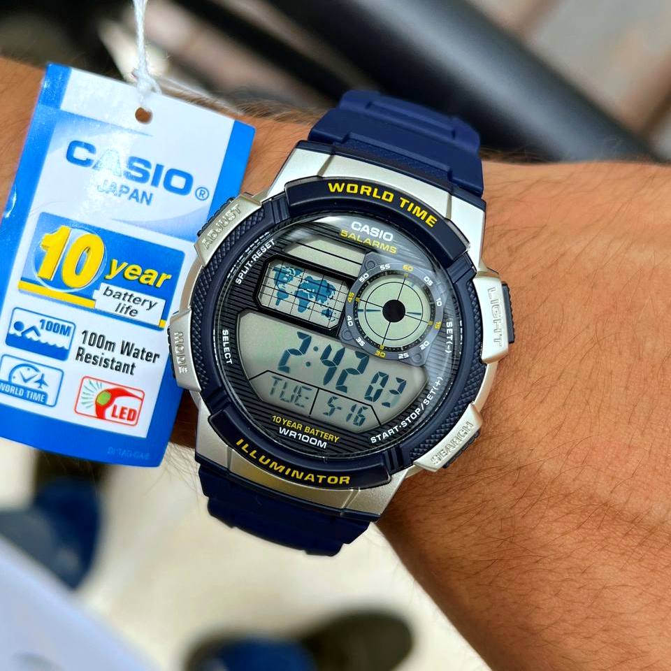 Casio Youth World Time Digital Resin Belt Watch AE-1000W-2AVDF