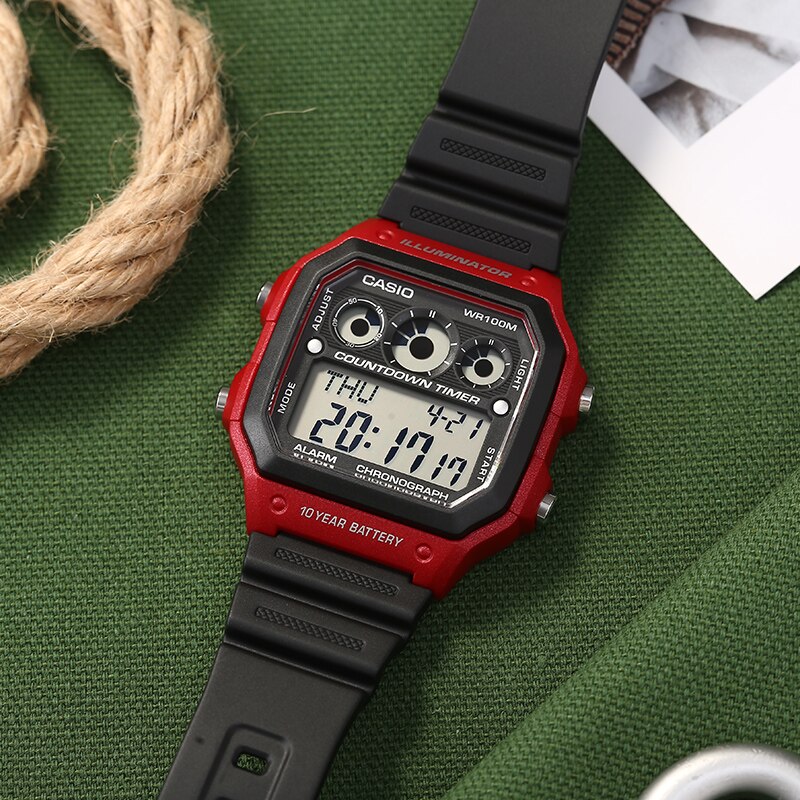 Casio Youth Illuminator World Time Resin Belt Watch AE-1300WH-4AVDF