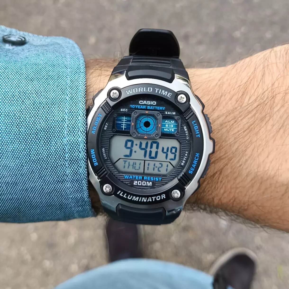 Casio Youth World Time Digital Resin Belt Watch AE-2000W-1AVDF