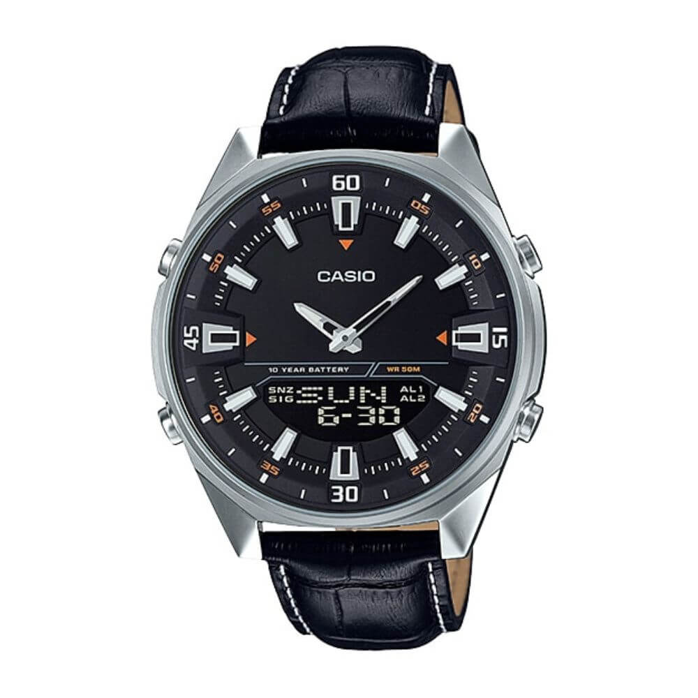 Casio Enticer Dual Time Stainless Steel Leather Belt Watch AMW-830L-1AVDF