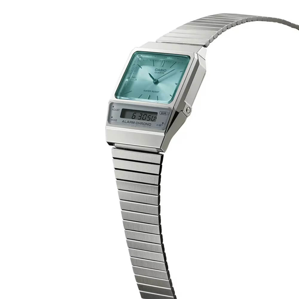 Casio Vintage Dual Time Silver Chain Watch AQ-800EC-2ADF