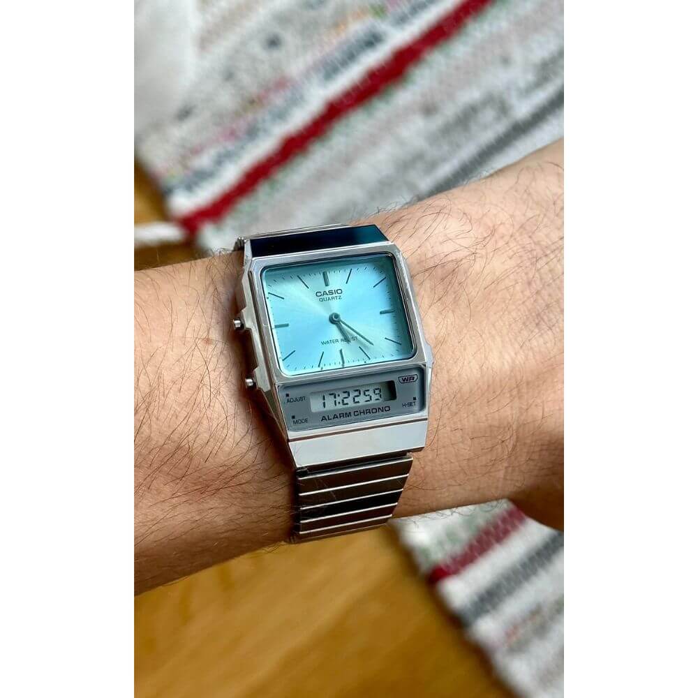 Casio Vintage Dual Time Silver Chain Watch AQ-800EC-2ADF