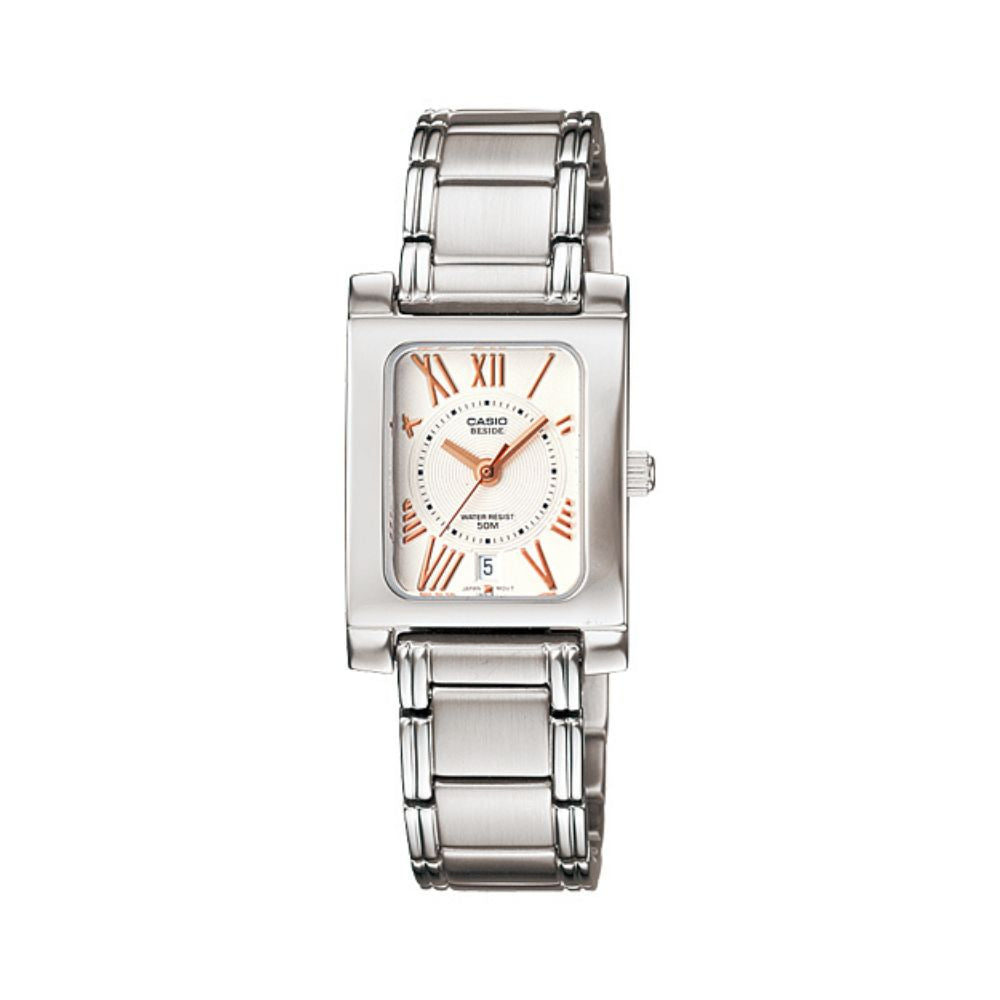 Casio Beside Date Stainless Steel Ladies Chain Watch BEL-100D-7A3VDF