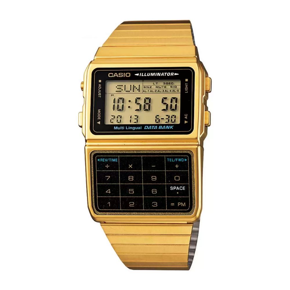 Casio Vintage Data Bank Calculator Golden Chain Watch DBC-611G-1DF