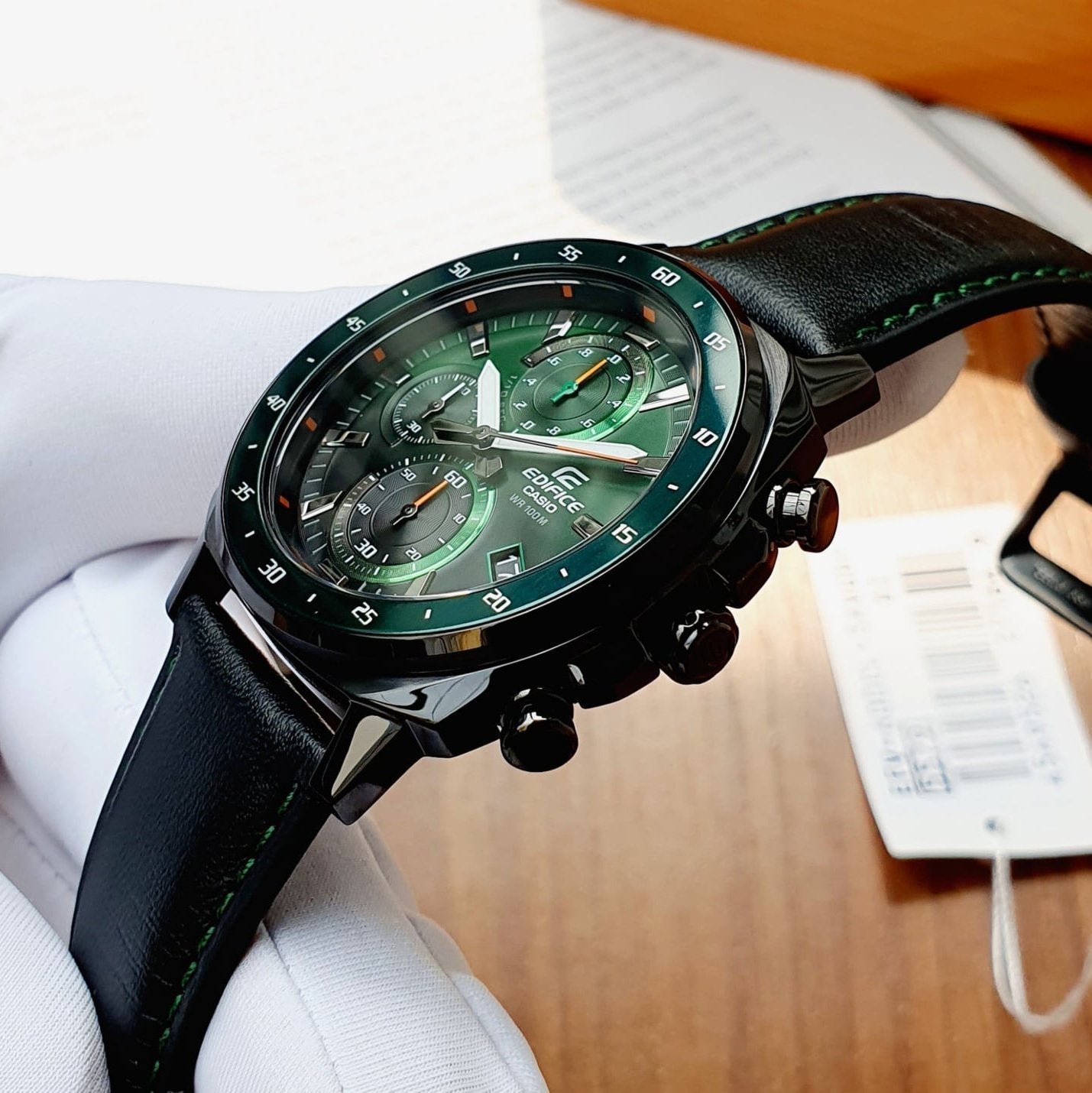 Casio Edifice Chronograph Stainless Steel Black Leather Belt Watch EFV-600CL-3AVUDF
