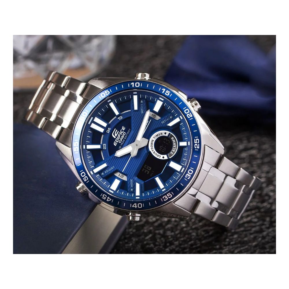 Casio Edifice Analog Digital Stainless Steel Silver Chain Watch EFV-C100D-2AVDF