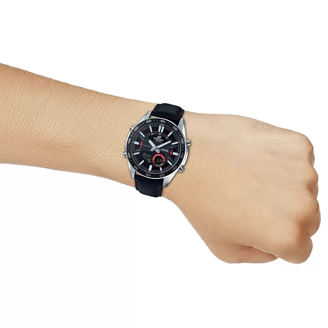 Casio Edifice Analog Digital Stainless Steel Silver Leather Belt Watch EFV-C100L-1AVDF