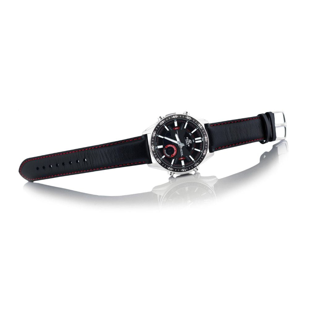 Casio Edifice Analog Digital Stainless Steel Silver Leather Belt Watch EFV-C100L-1AVDF