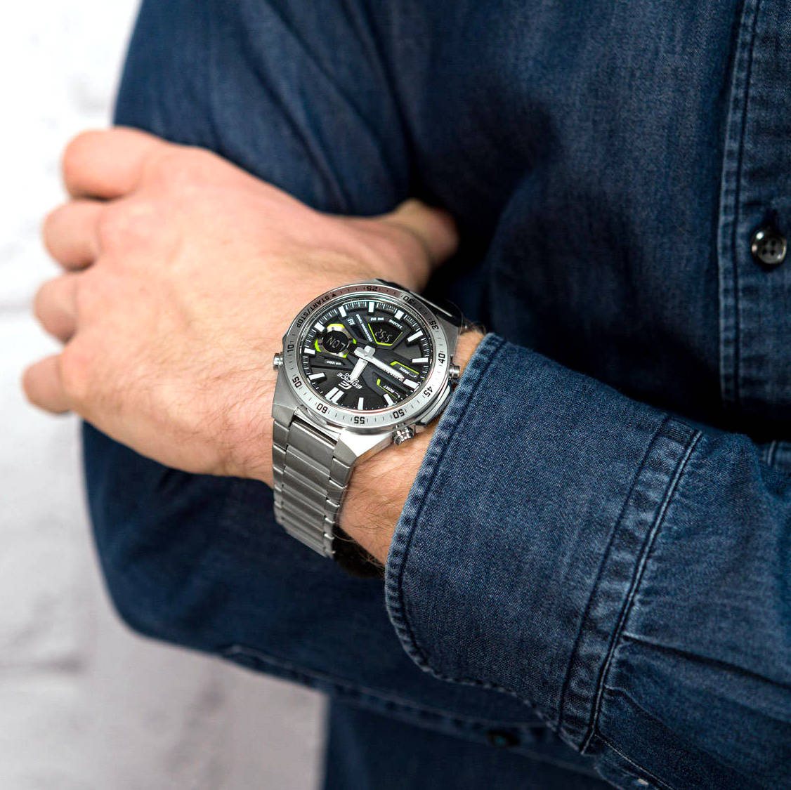 Casio Edifice Analog Digital Stainless Steel Silver Chain Watch EFV-C110D-1A3VDF