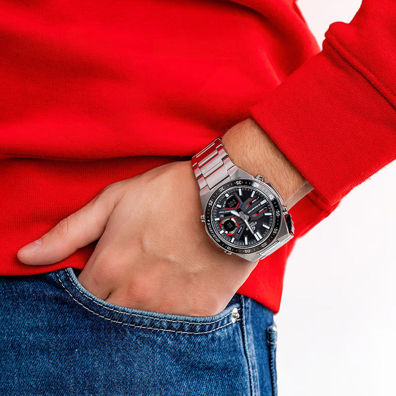 Casio Edifice Analog Digital Stainless Steel Silver Chain Watch EFV-C110D-1A4VDF