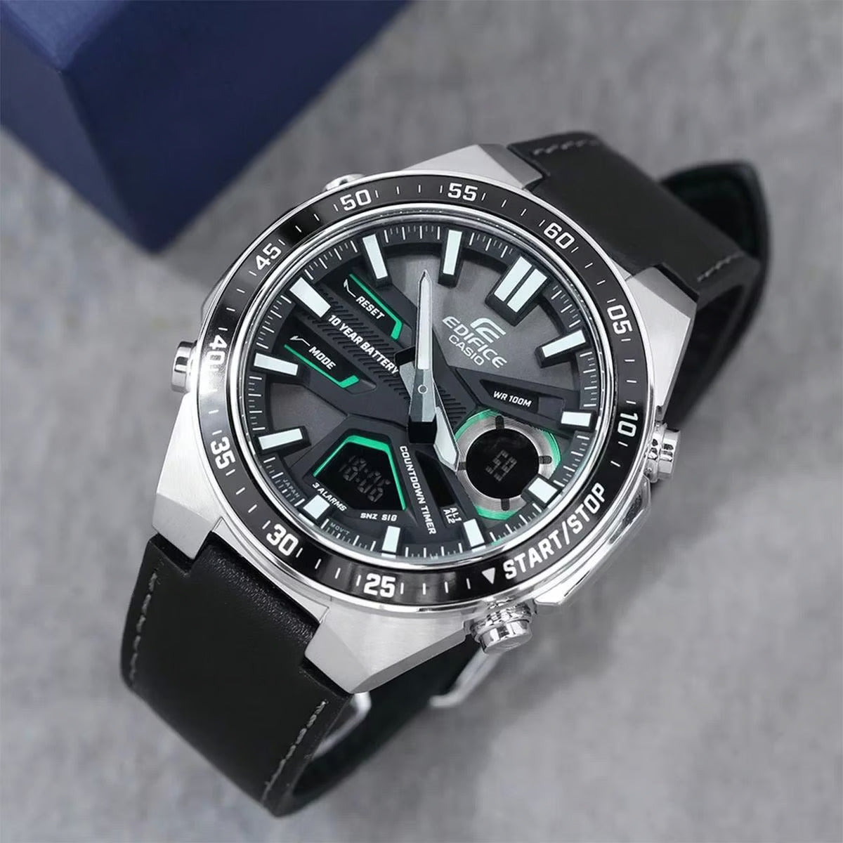 Casio Edifice Analog Digital Stainless Steel Silver Leather Belt Watch EFV-C110L-1AVDF