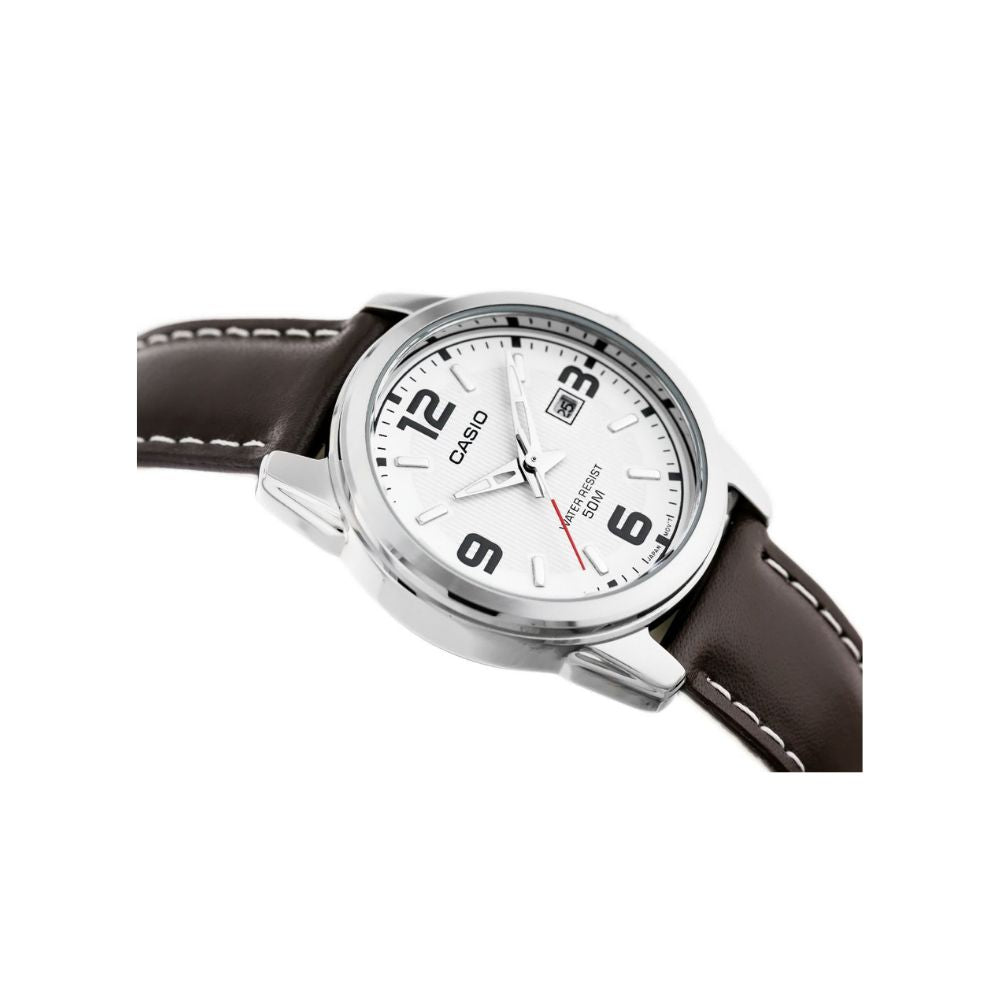 Casio Enticer Date Silver Ladies Leather Belt Watch LTP-1314L-7AVDF