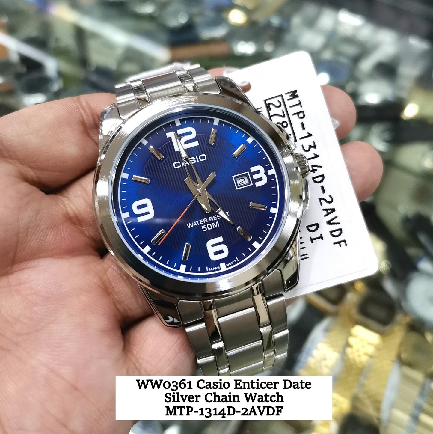 Casio Enticer Date Silver Chain Watch MTP-1314D-2AVDF